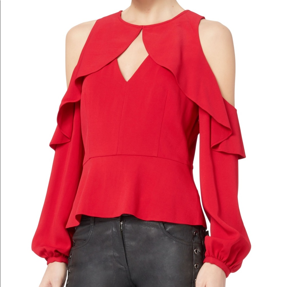 NWT INTERMIX Red Sienna Cold Shoulder Top Blouse 8